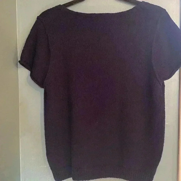 Anthroplogie women’s navy blue short sleeve knit top - small - Picture 5 of 7